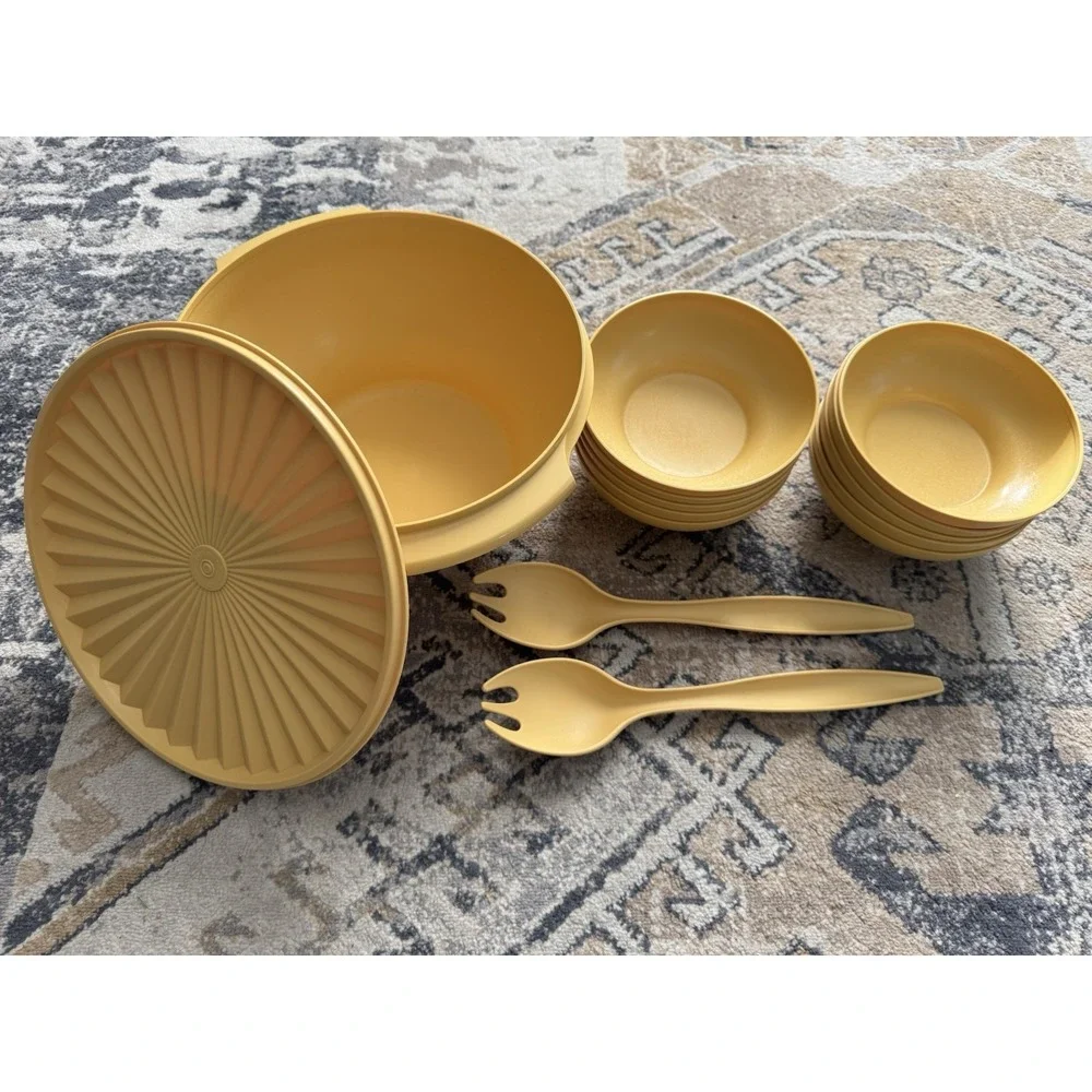 Vintage Golden Yellow Tubberware Salad Bowl Set 14 Piece Set